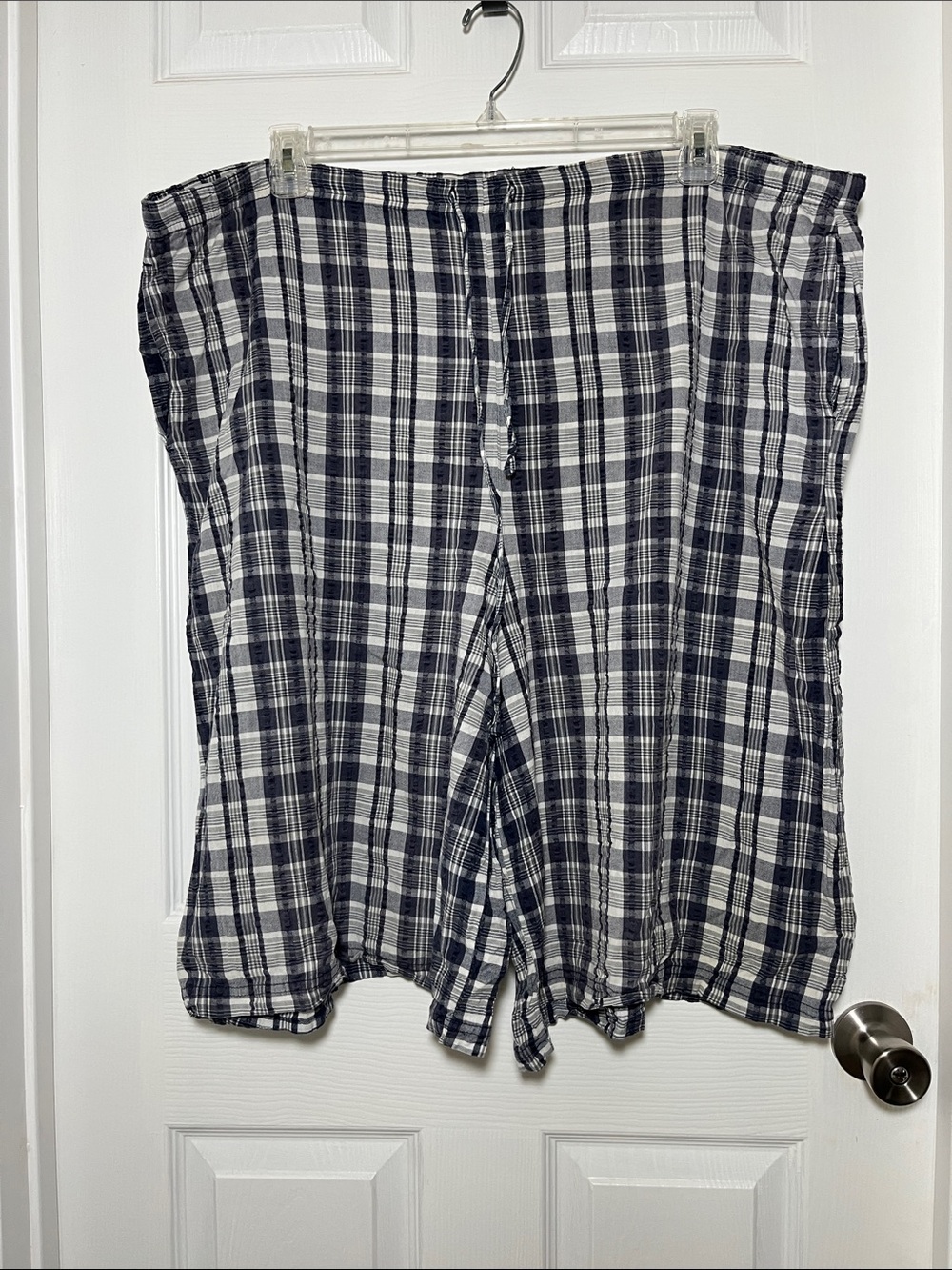 Blair 100% Cotton Charcoal and White Plaid Women’s Wide Leg Drawstring Shorts